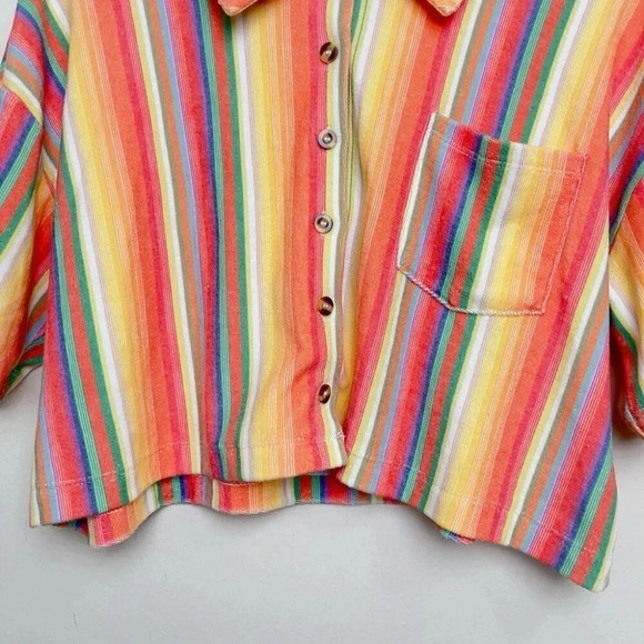 Chaser Womens Size Xsmall Rainbow Multistripe Cropped Terry Button Shirt - Picture 5 of 10
